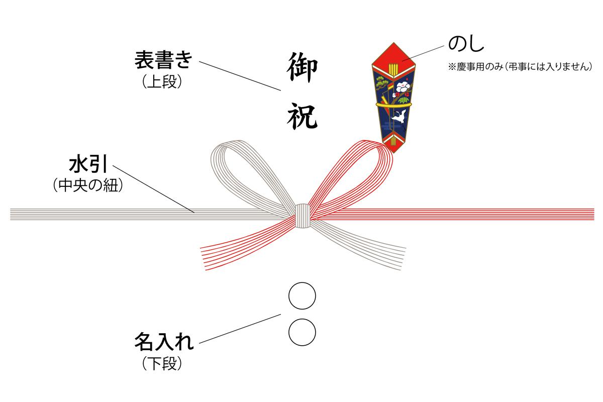 のし紙の基本構成（表書き・水引・名入れ）